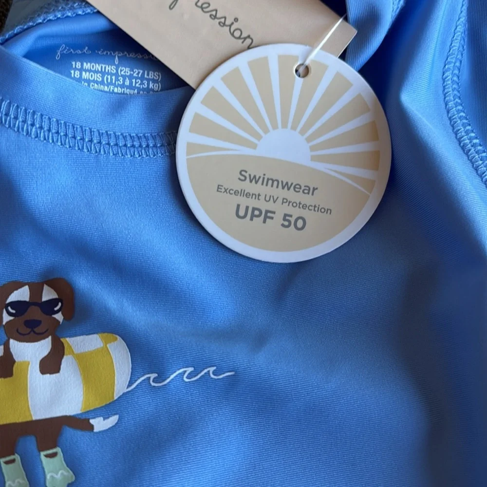 New! Kids Blue Swim Set with Hat Sun Protection UPF 50- Size 18 months